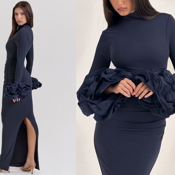 HOUSE OF CB 'Fabienne' Midnight Ruffle Sleeve Maxi Dress NWOT - Picture 5 of 9